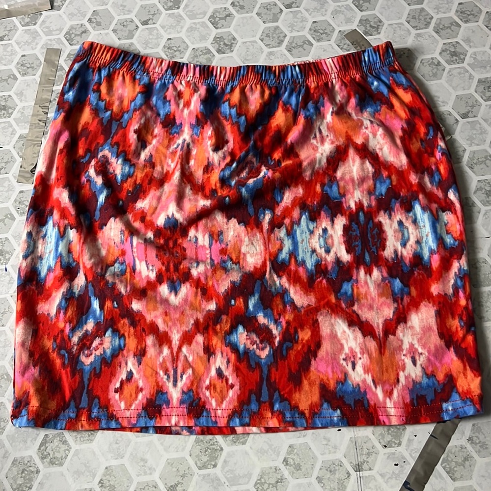 Hot Kiss Youth Large Elastic Waist Watercolor Red Blue Skirt